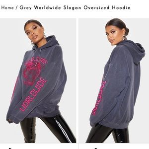 PLT Grey Worldwide Slogan Oversized Hoodie 💕